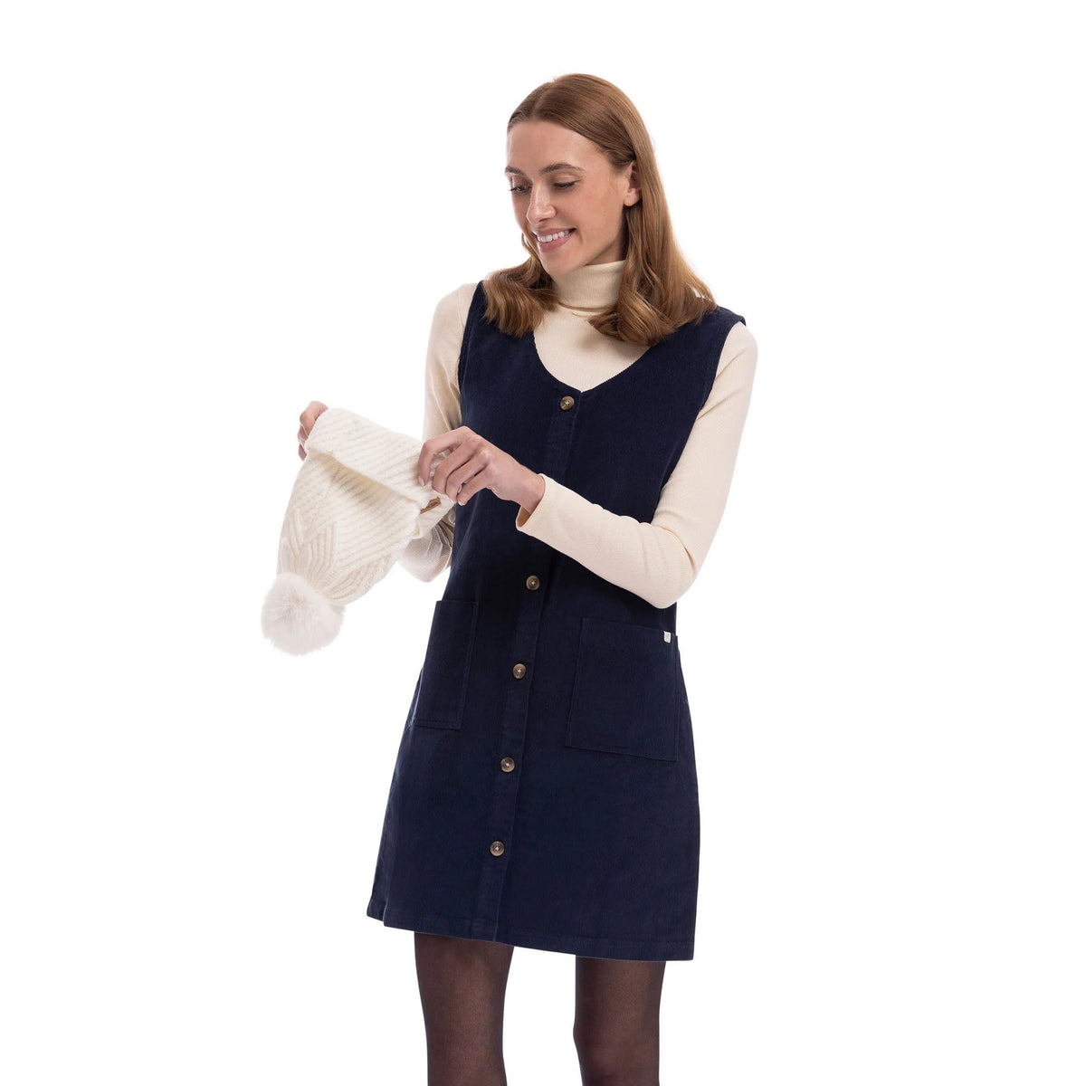 Navy - Pack Shot - Trespass Womens-Ladies Tarissa Corduroy Pinafore Dress