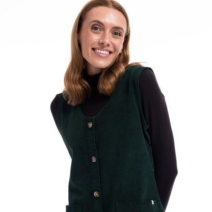 Dark Green - Side - Trespass Womens-Ladies Tarissa Corduroy Pinafore Dress