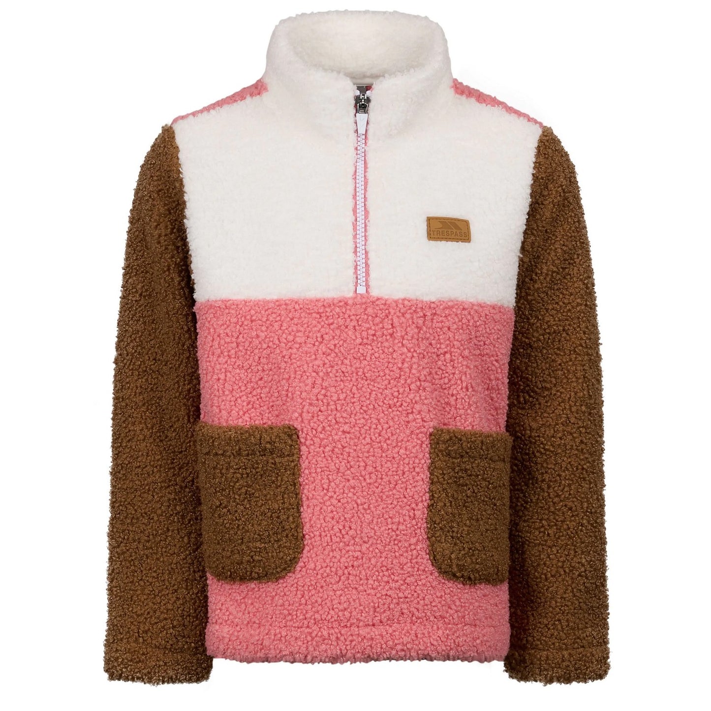 Peach Pink - Front - Trespass Childrens-Kids Mitta Colour Block Fleece Top