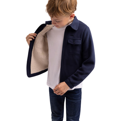 Navy - Side - Trespass Childrens-Kids Westunder Fleece Shacket