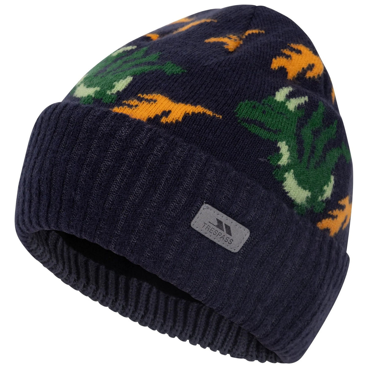 Navy - Side - Trespass Boys Timbo Dragon Knitted Beanie