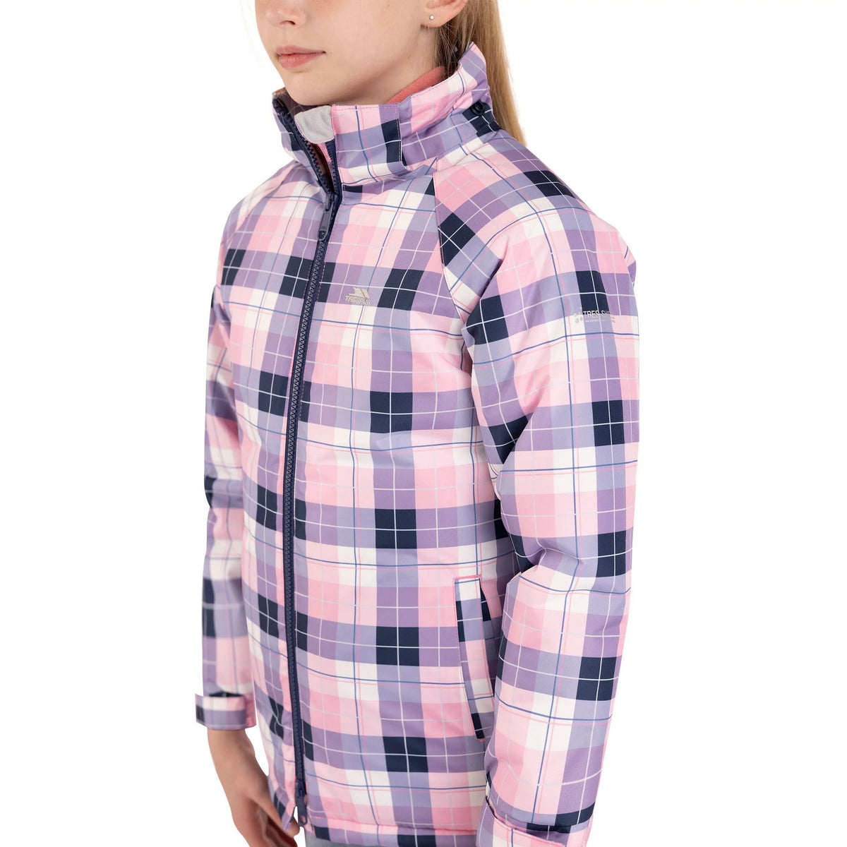 Pink - Side - Trespass Girls Orland Checked Waterproof Jacket