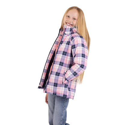 Pink - Close up - Trespass Girls Orland Checked Waterproof Jacket