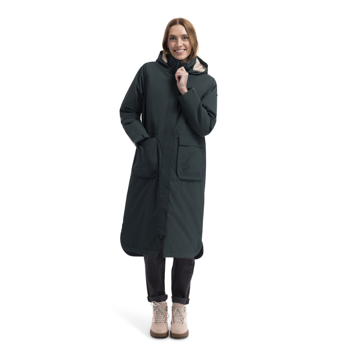 Dark Green - Close up - Trespass Womens-Ladies Abby Longline Waterproof Jacket