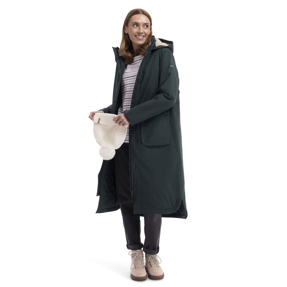 Dark Green - Pack Shot - Trespass Womens-Ladies Abby Longline Waterproof Jacket