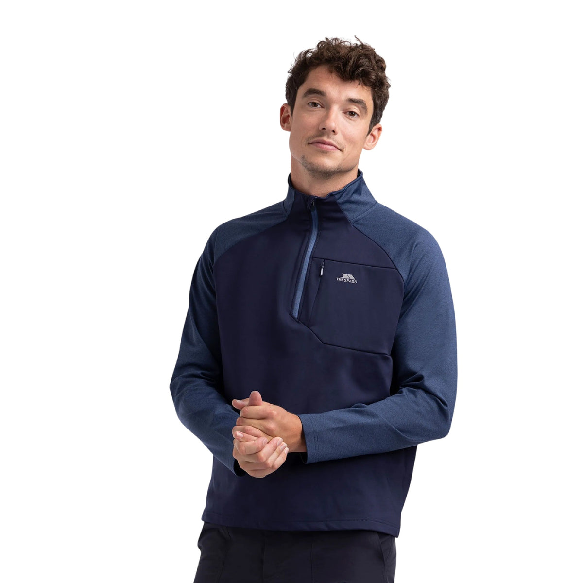 Navy Marl - Side - Trespass Mens Eric Quarter Zip Active Top
