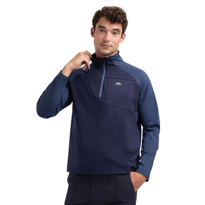 Navy Marl - Close up - Trespass Mens Eric Quarter Zip Active Top