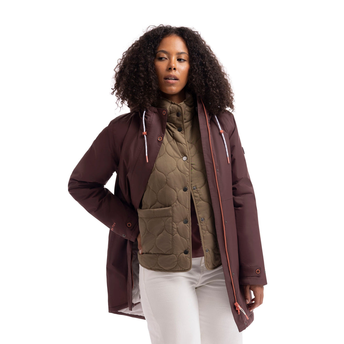 Mocha - Side - Trespass Womens-Ladies Melissa Padded Waterproof Jacket