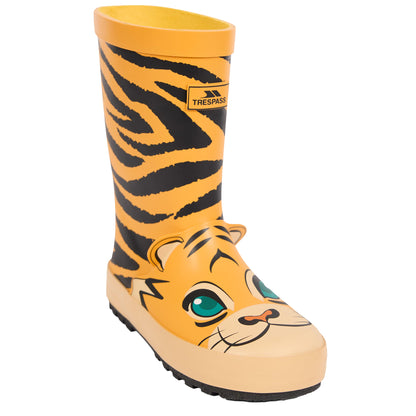 Yellow-Black - Close up - Trespass Childrens-Kids Tiger Wellington Boots