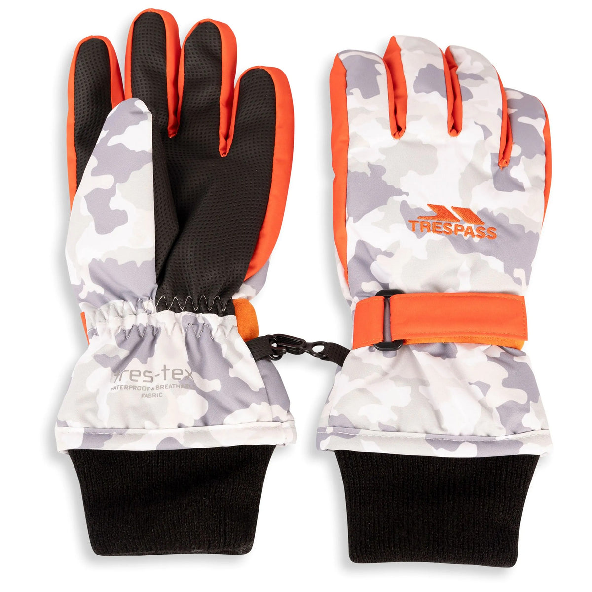 Grey - Side - Trespass Childrens-Kids Laggan Camo Winter Gloves