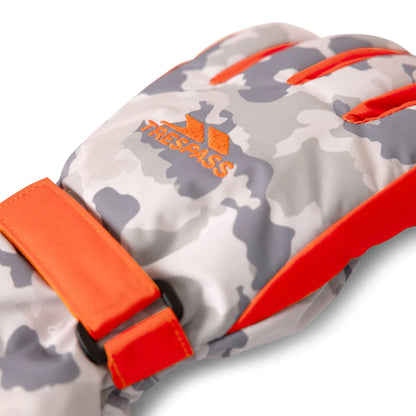 Grey - Close up - Trespass Childrens-Kids Laggan Camo Winter Gloves