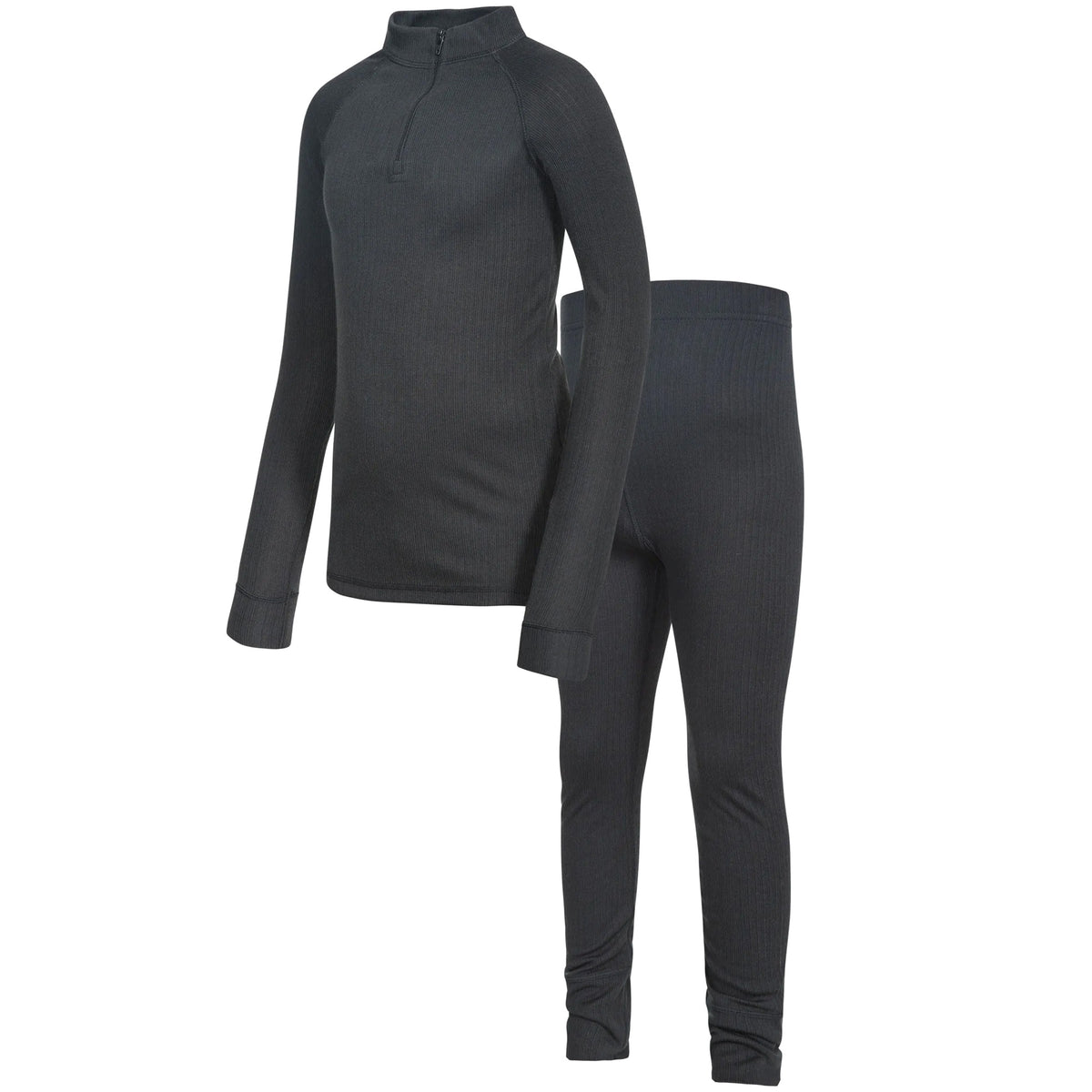 Black - Front - Trespass Kids Unisex Unite360 Thermal Base Layer Set (Top And Bottoms)