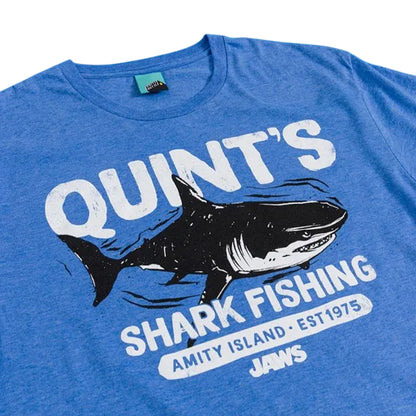 Blue - Side - Jaws Unisex Adult Quint´s Shark Fishing Marl T-Shirt