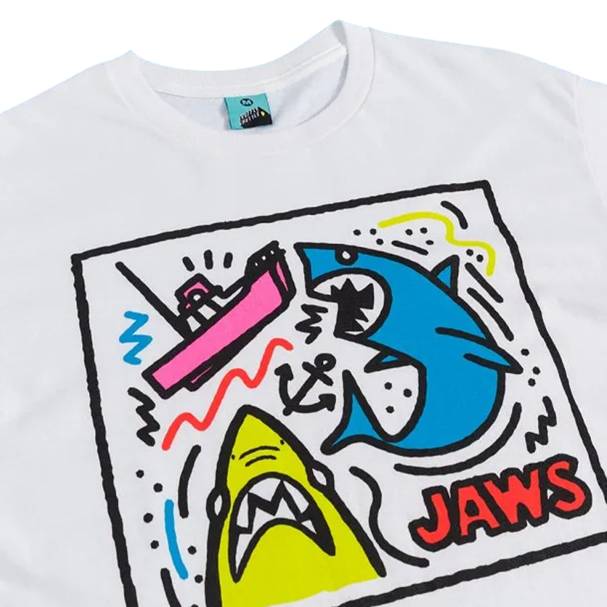 White - Side - Jaws Unisex Adult Graffiti Cotton T-Shirt