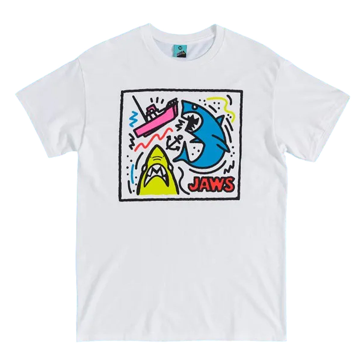 White - Front - Jaws Unisex Adult Graffiti Cotton T-Shirt