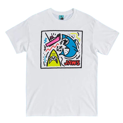 White - Front - Jaws Unisex Adult Graffiti Cotton T-Shirt
