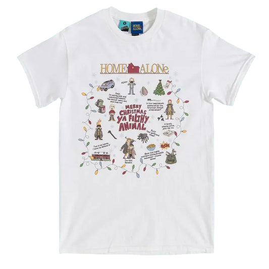 White - Front - Home Alone Unisex Adult Cotton Christmas T-Shirt
