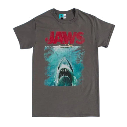 Charcoal - Front - Jaws Unisex Adult Movie Poster Distressed T-Shirt