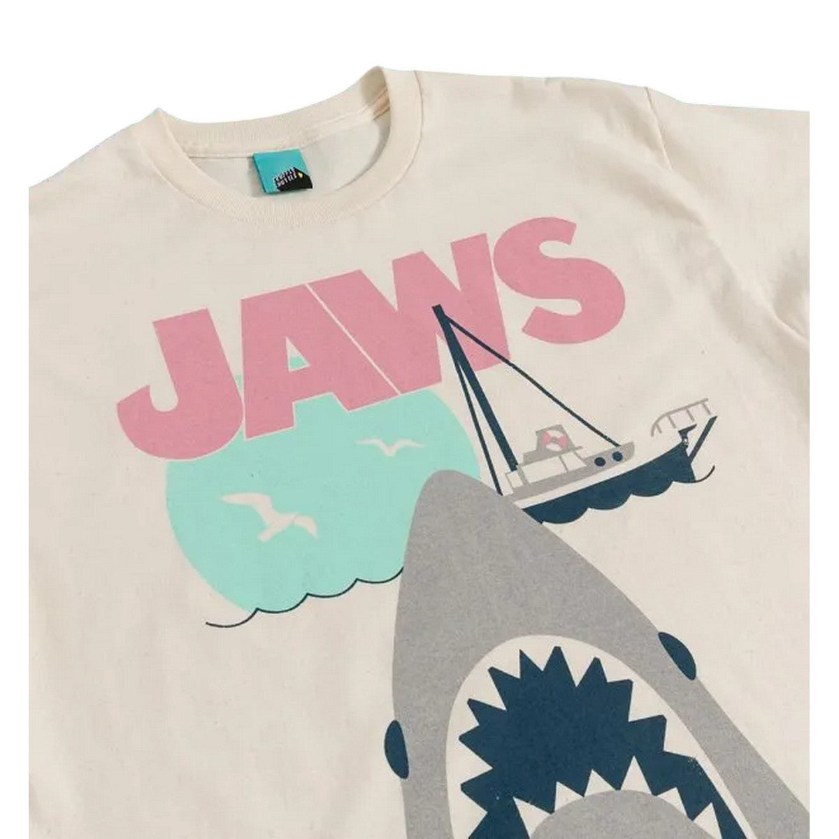 Off White - Side - Jaws Unisex Adult Shark Cotton T-Shirt