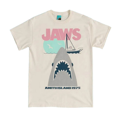 Off White - Front - Jaws Unisex Adult Shark Cotton T-Shirt