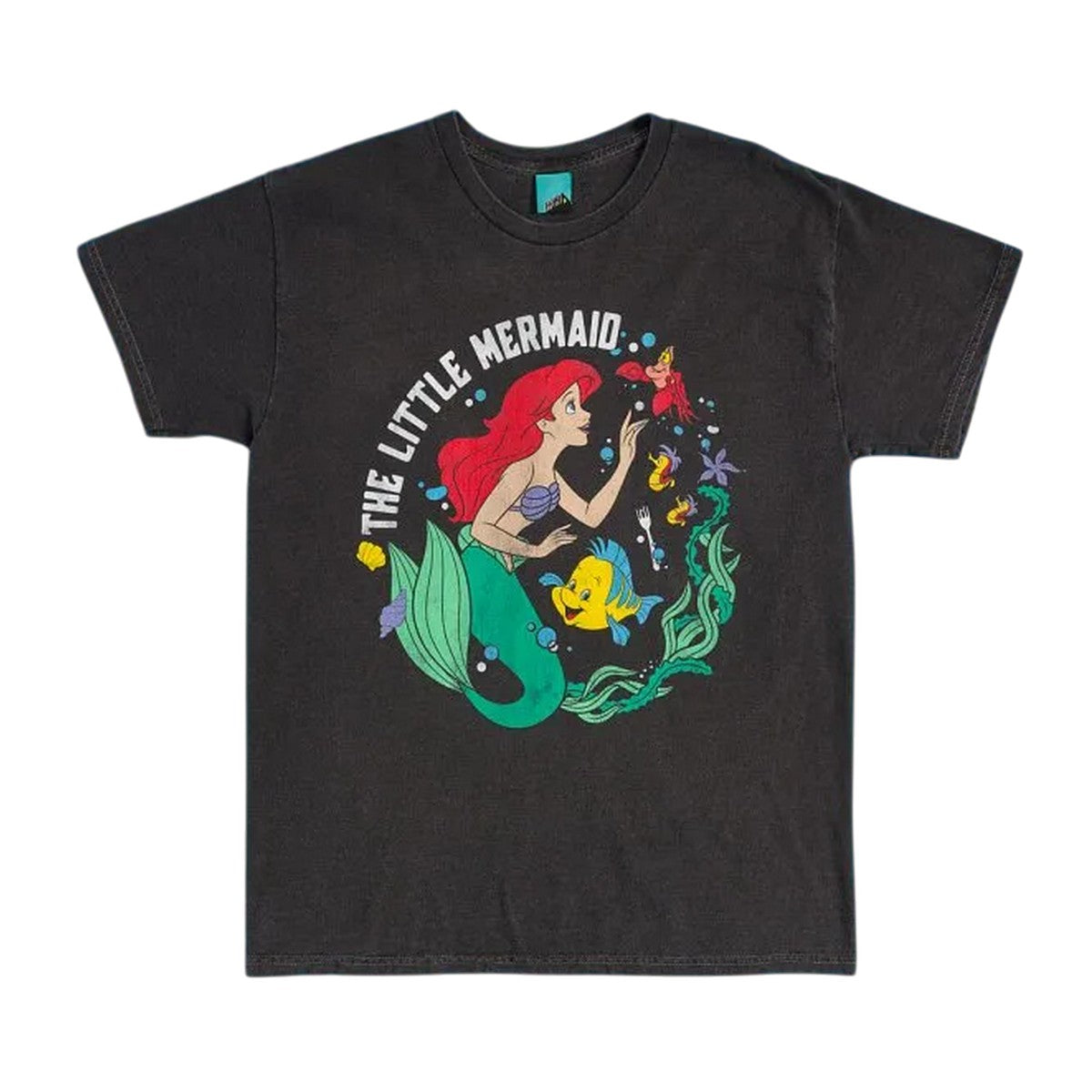 Black - Front - The Little Mermaid Unisex Adult Under The Sea Vintage Washed T-Shirt