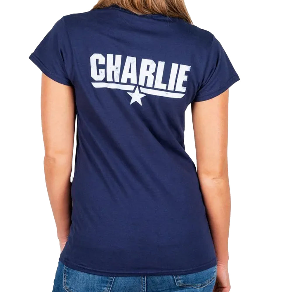 Blue - Back - Top Gun Womens-Ladies Charlie Back Print Fitted T-Shirt