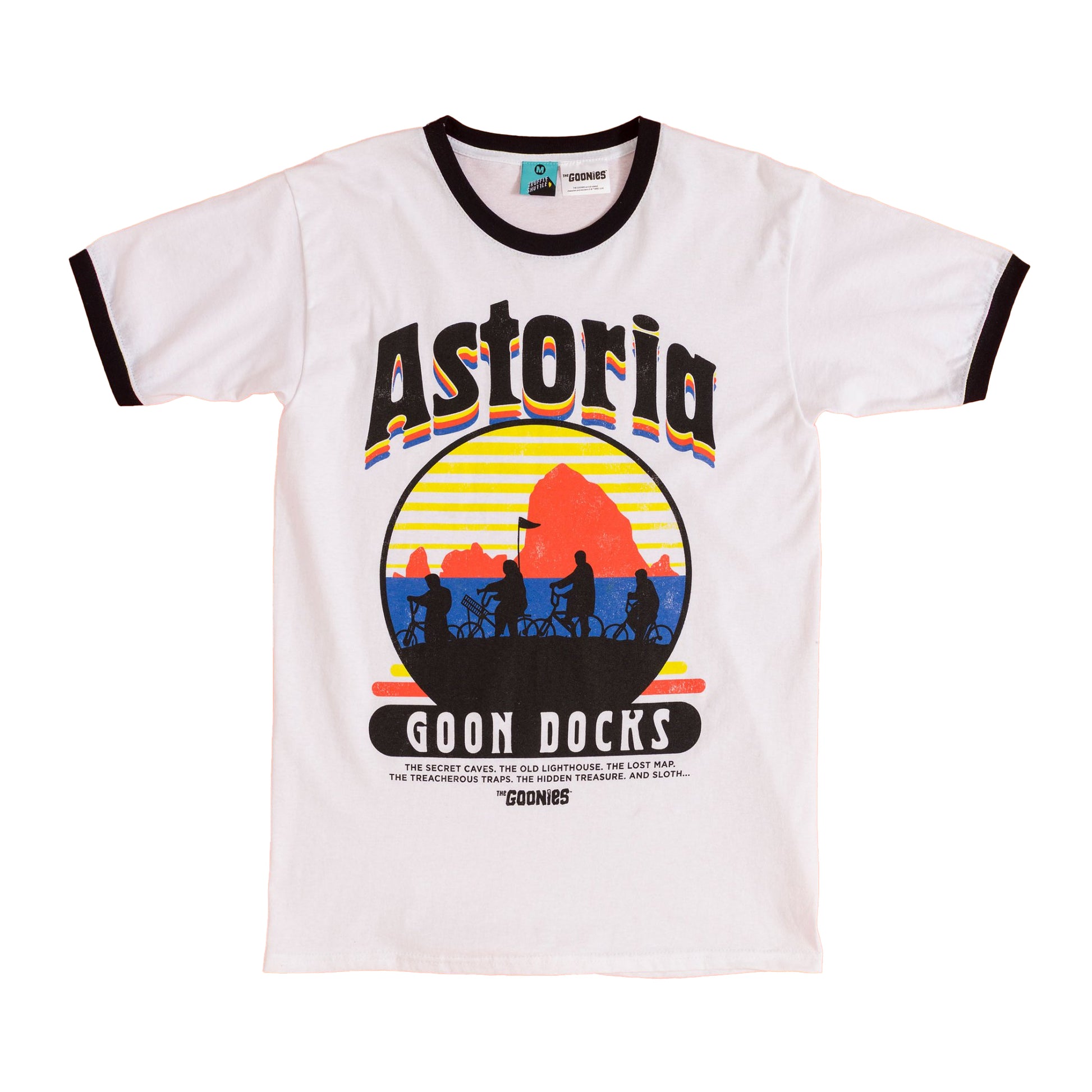 White-Black - Front - The Goonies Unisex Adult Astoria Docks T-Shirt