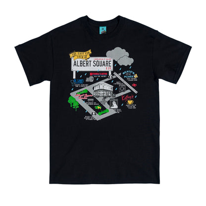 Black - Front - Truffle Shuffle Unisex Adult Eastenders Inspired Albert Square Map T-Shirt