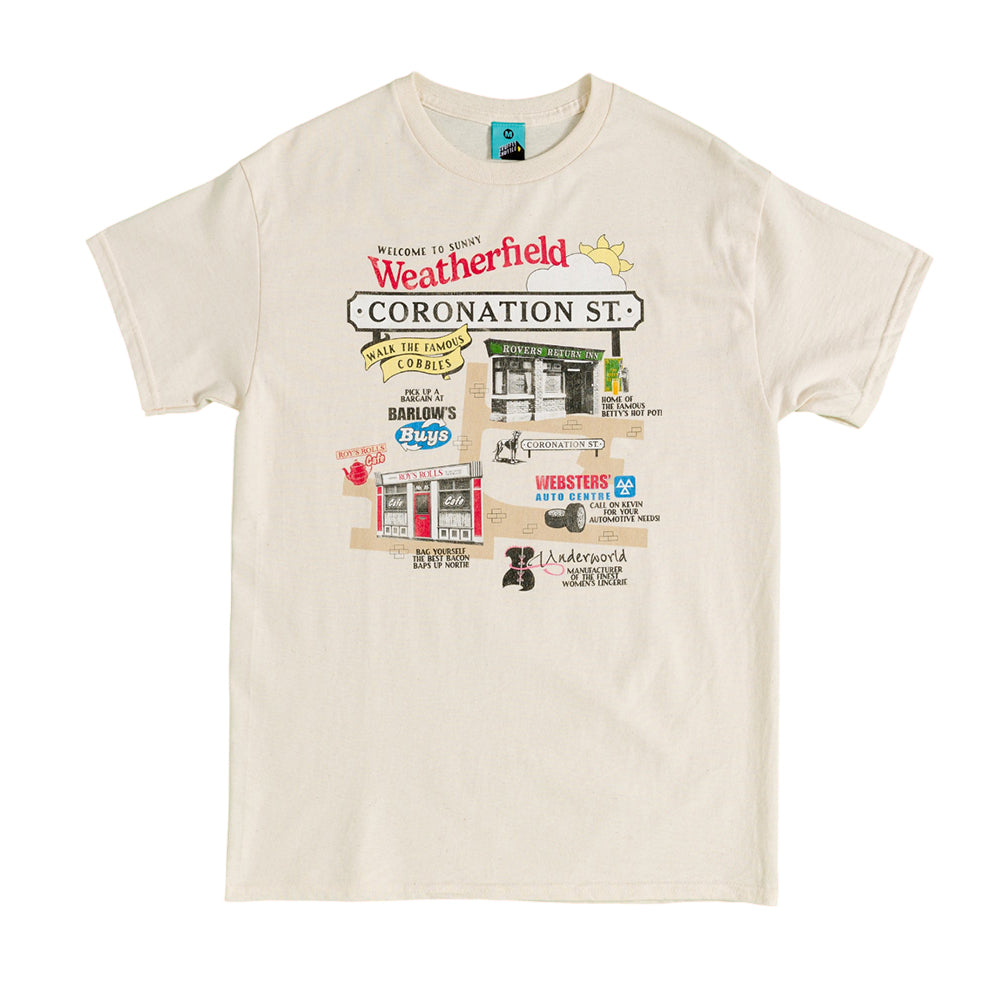 Natural - Front - Truffle Shuffle Unisex Adult Coronation Street Inspired Weatherfield Map T-Shirt