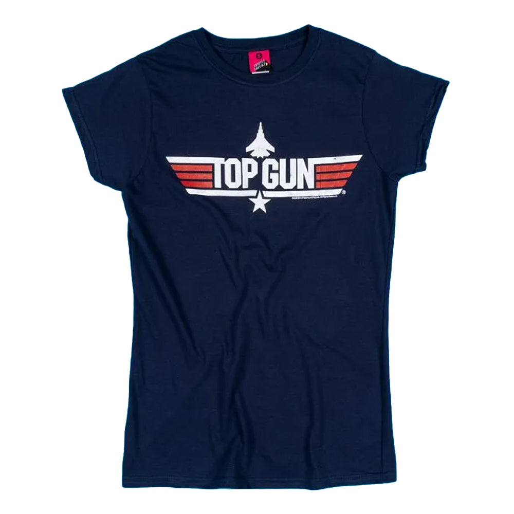Blue - Front - Top Gun Womens-Ladies Maverick Back Print Fitted T-Shirt