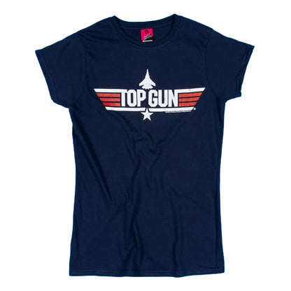 Blue - Front - Top Gun Womens-Ladies Maverick Back Print Fitted T-Shirt