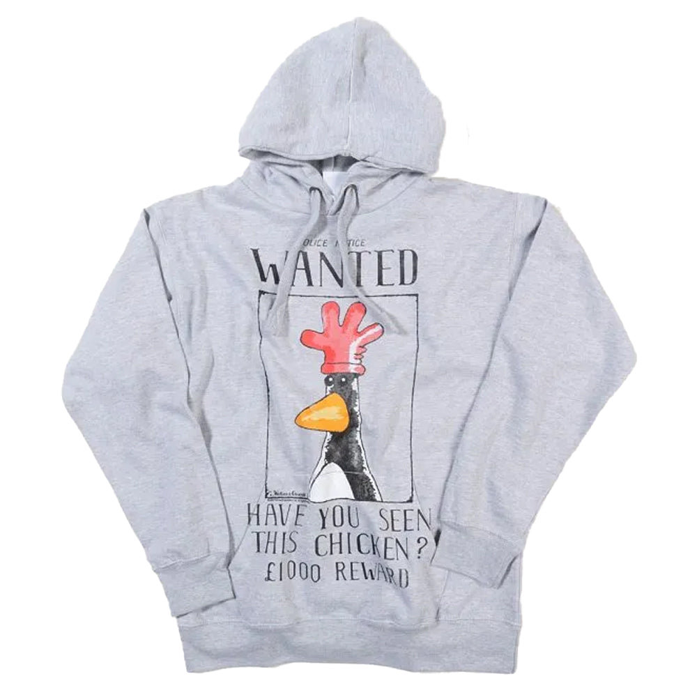 Grey - Front - Wallace and Gromit Unisex Adult Feathers McGraw Wanted Poster Hoodie