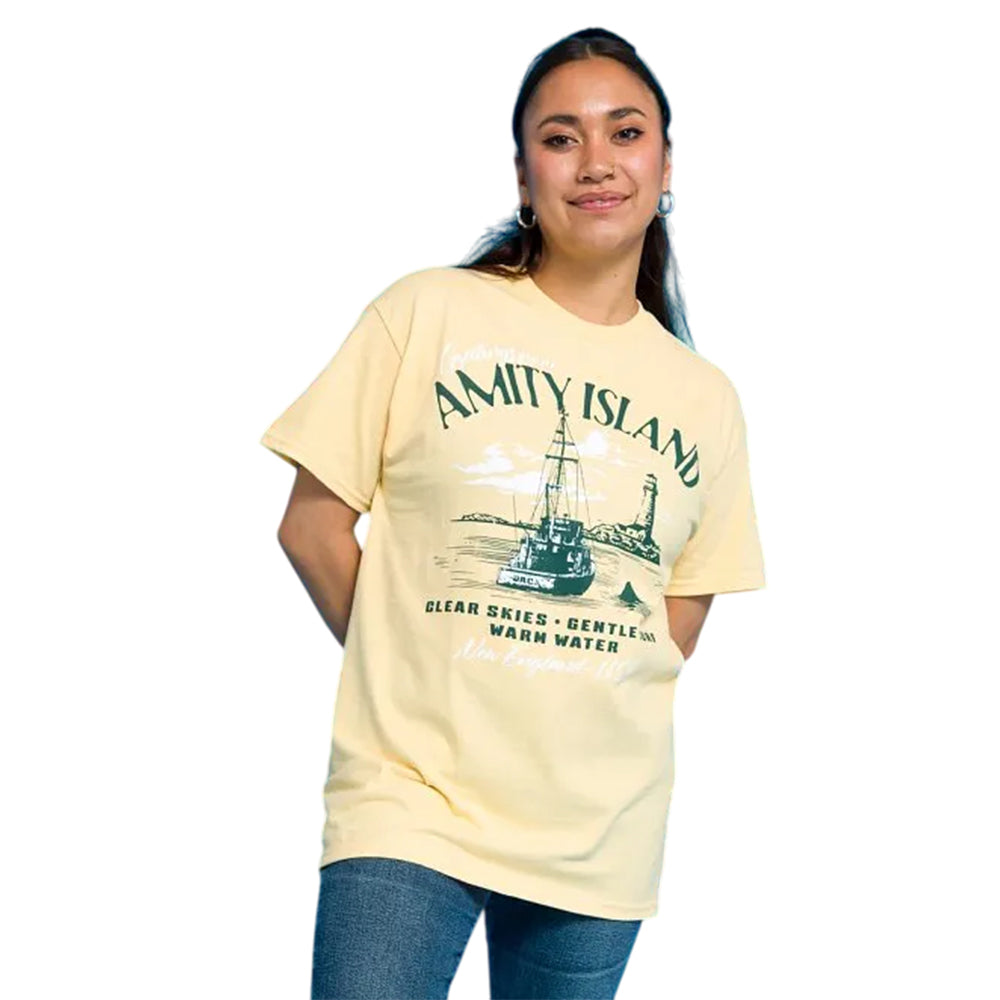 Yellow Haze - Side - Jaws Unisex Adult Greetings From Amity Island T-Shirt