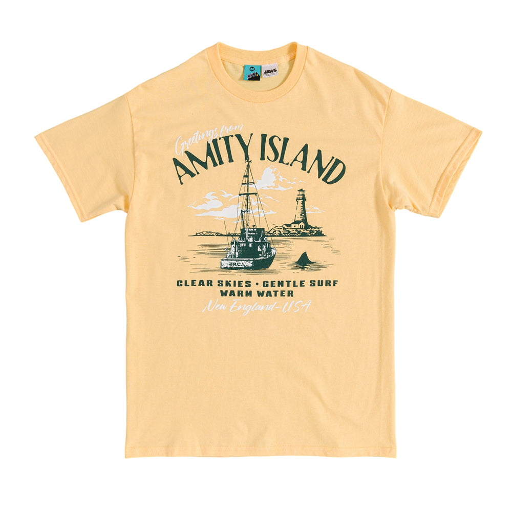 Yellow Haze - Front - Jaws Unisex Adult Greetings From Amity Island T-Shirt