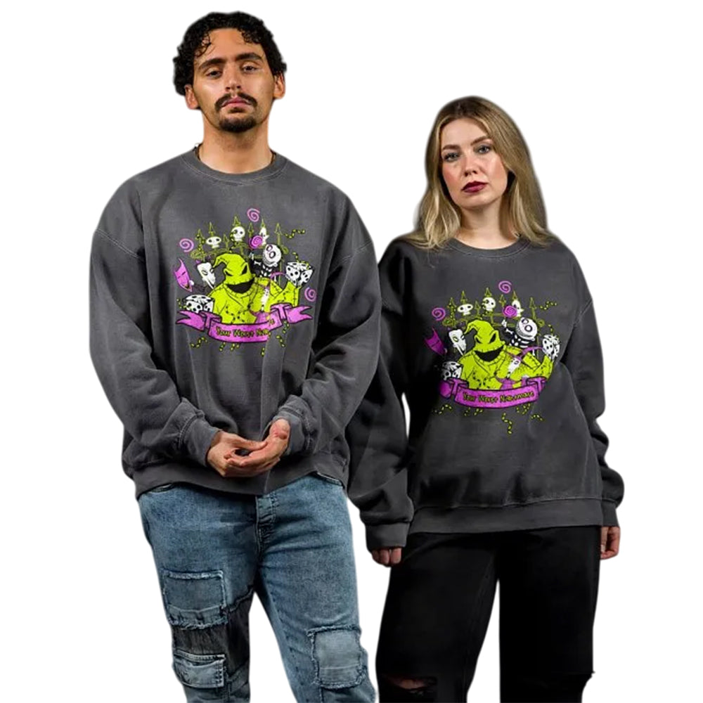 Charcoal - Side - The Nightmare Before Christmas Unisex Adult Oogie Boogie Vintage Wash Sweater Top