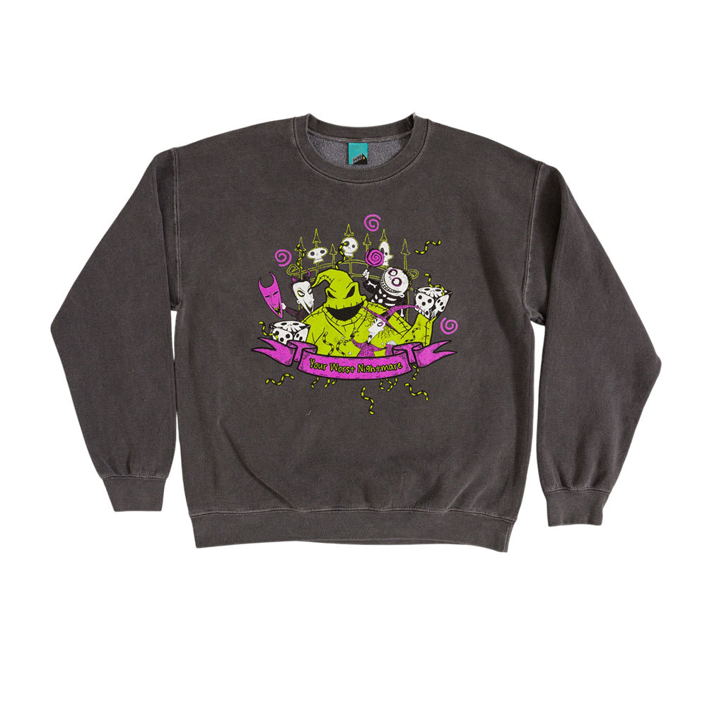 Charcoal - Front - The Nightmare Before Christmas Unisex Adult Oogie Boogie Vintage Wash Sweater Top