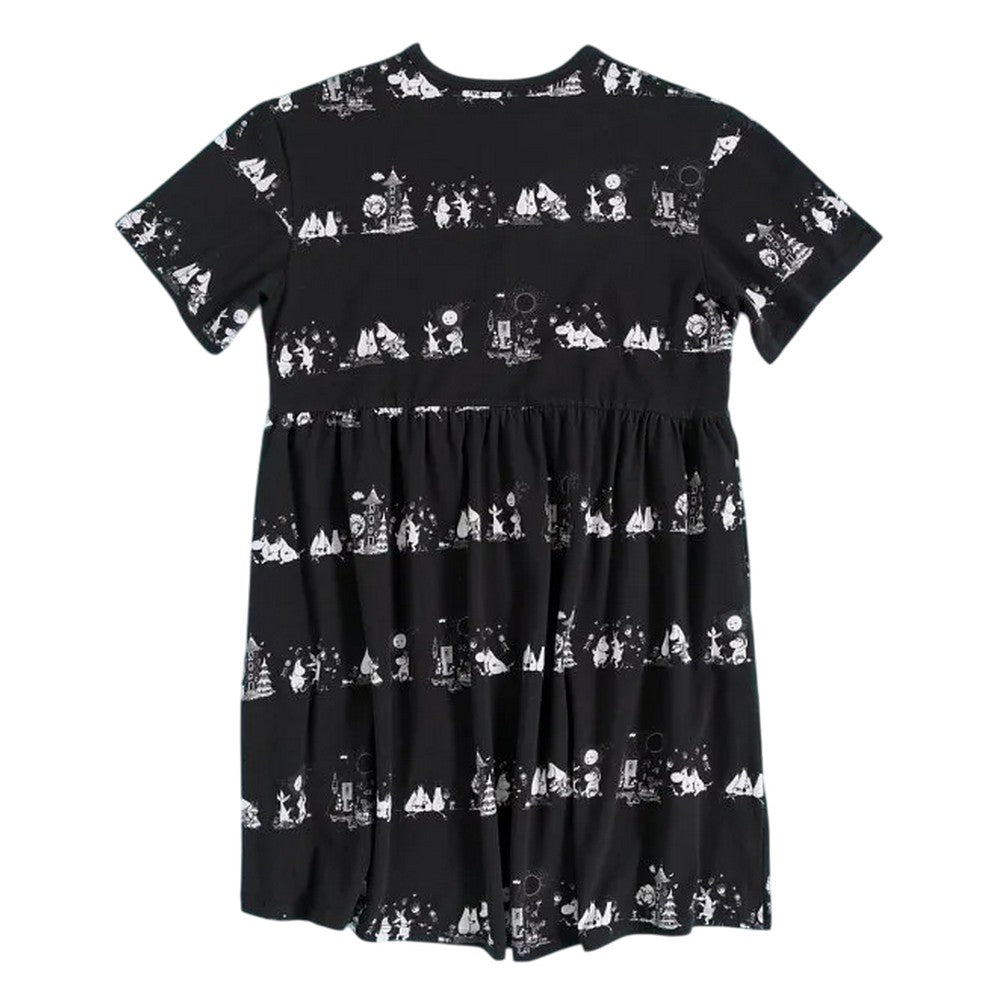 Black - Back - Moomin Womens-Ladies All-Over Print Smock Dress