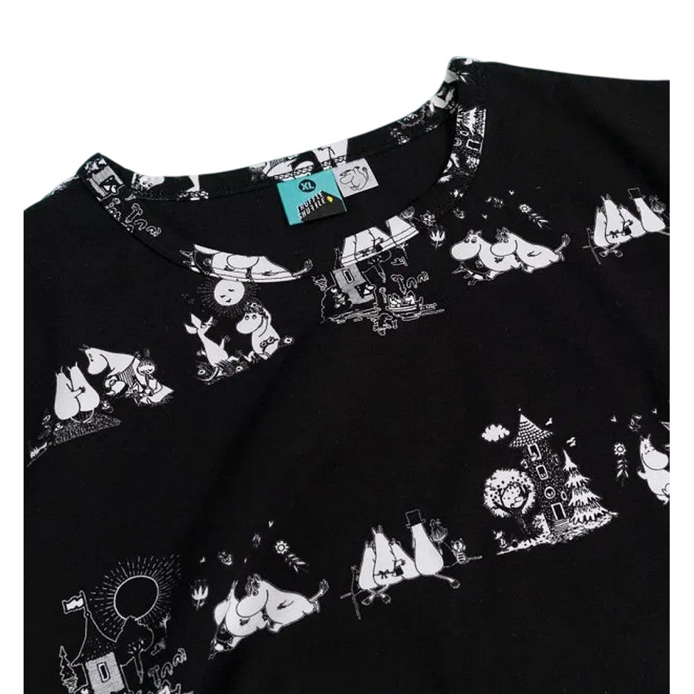 Black - Side - Moomin Womens-Ladies All-Over Print Smock Dress