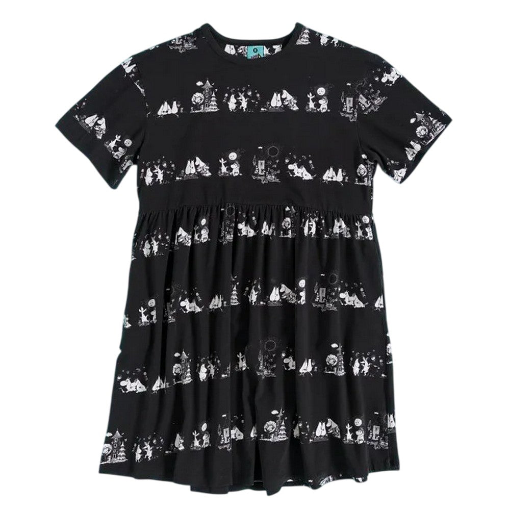 Black - Front - Moomin Womens-Ladies All-Over Print Smock Dress