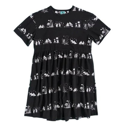 Black - Front - Moomin Womens-Ladies All-Over Print Smock Dress