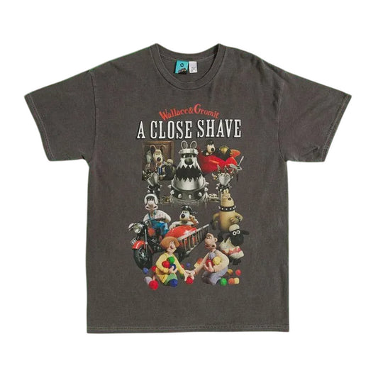 Black - Front - Wallace and Gromit Unisex Adult A Close Shave Montage Vintage Wash Boxy T-Shirt