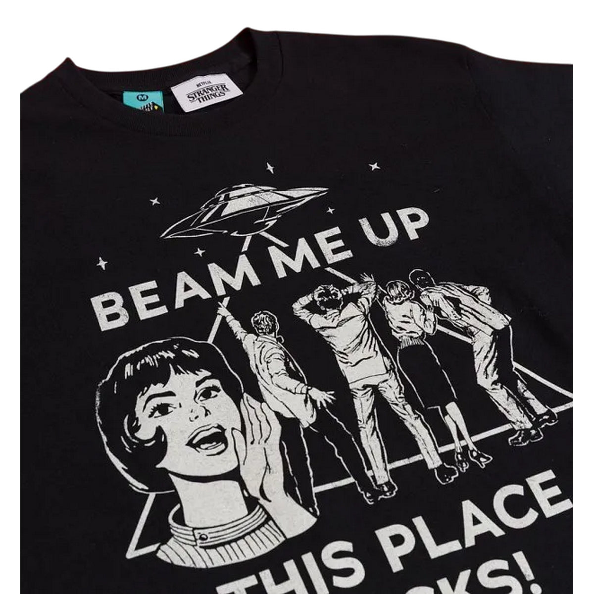 Charcoal - Side - Stranger Things Unisex Adult Beam Me Up T-Shirt