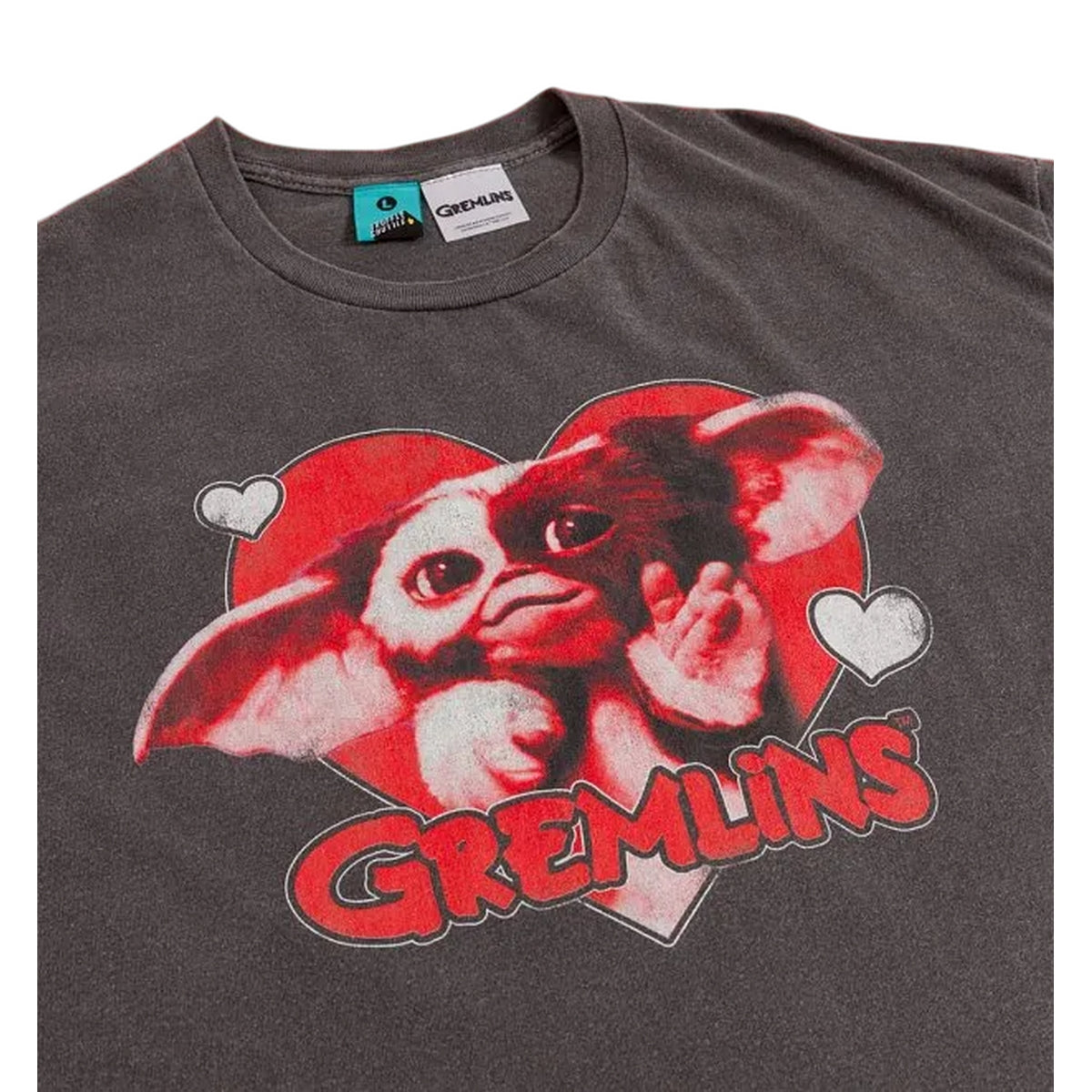 Black-Charcoal - Side - Gremlins Unisex Adult Gizmo Heart Vintage Wash T-Shirt