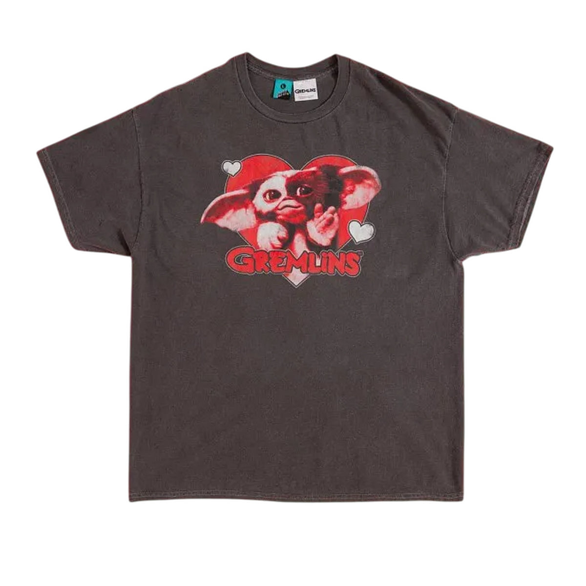 Black-Charcoal - Front - Gremlins Unisex Adult Gizmo Heart Vintage Wash T-Shirt