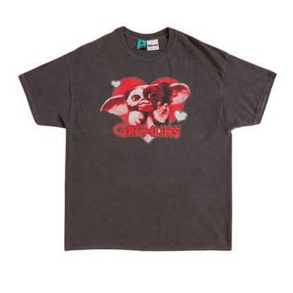 Black-Charcoal - Front - Gremlins Unisex Adult Gizmo Heart Vintage Wash T-Shirt