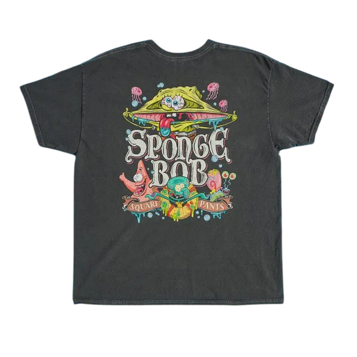 Black-Charcoal - Back - SpongeBob SquarePants Unisex Adult Gruesome Gang Back Print Vintage Wash T-Shirt