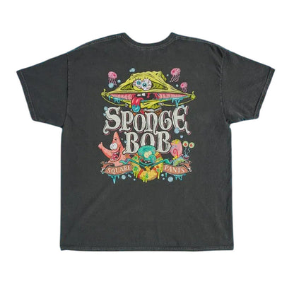Black-Charcoal - Back - SpongeBob SquarePants Unisex Adult Gruesome Gang Back Print Vintage Wash T-Shirt