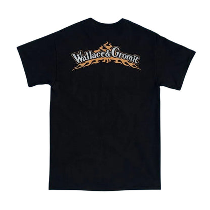 Black - Back - Wallace and Gromit Unisex Adult Life On The Road Biker Back Print T-Shirt