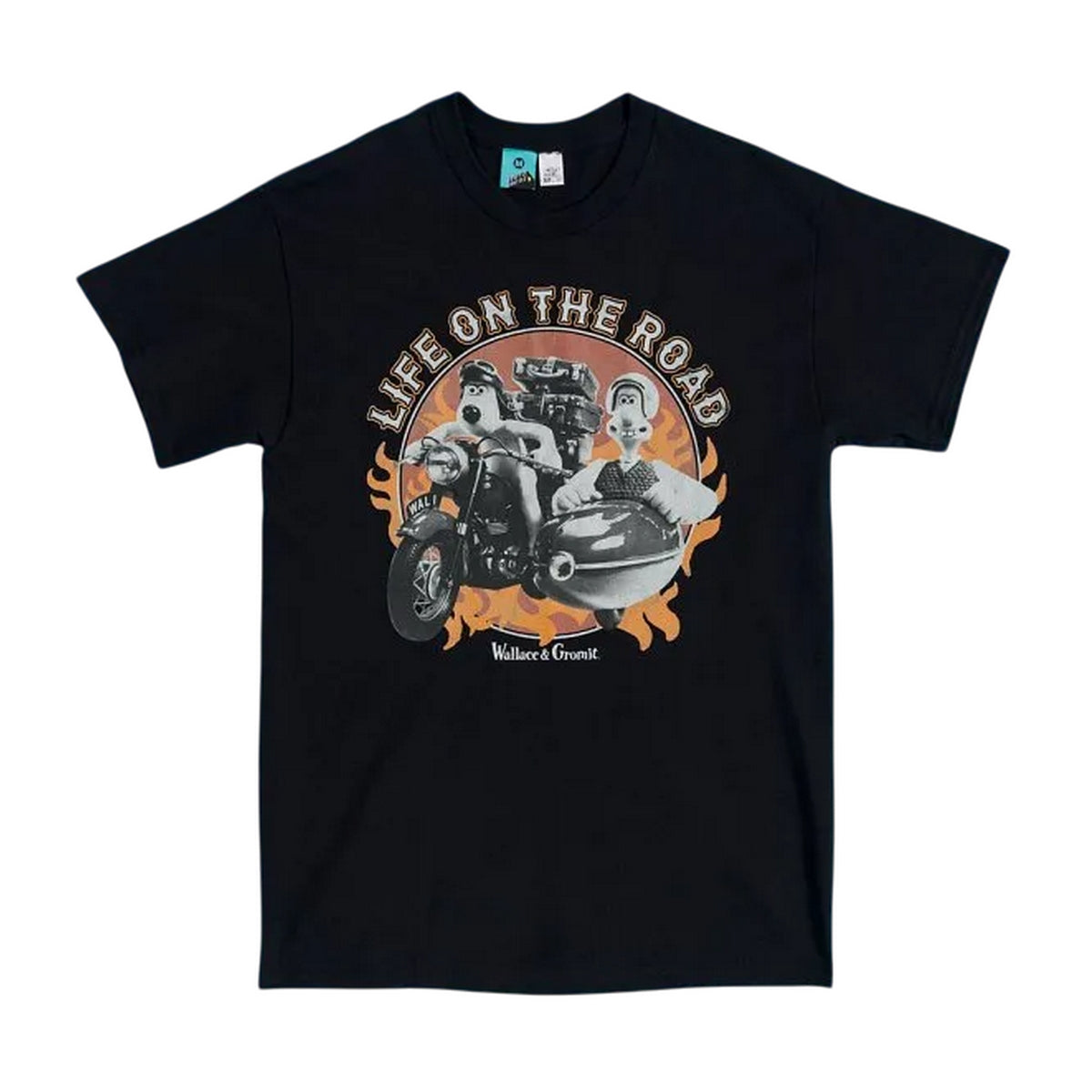 Black - Front - Wallace and Gromit Unisex Adult Life On The Road Biker Back Print T-Shirt