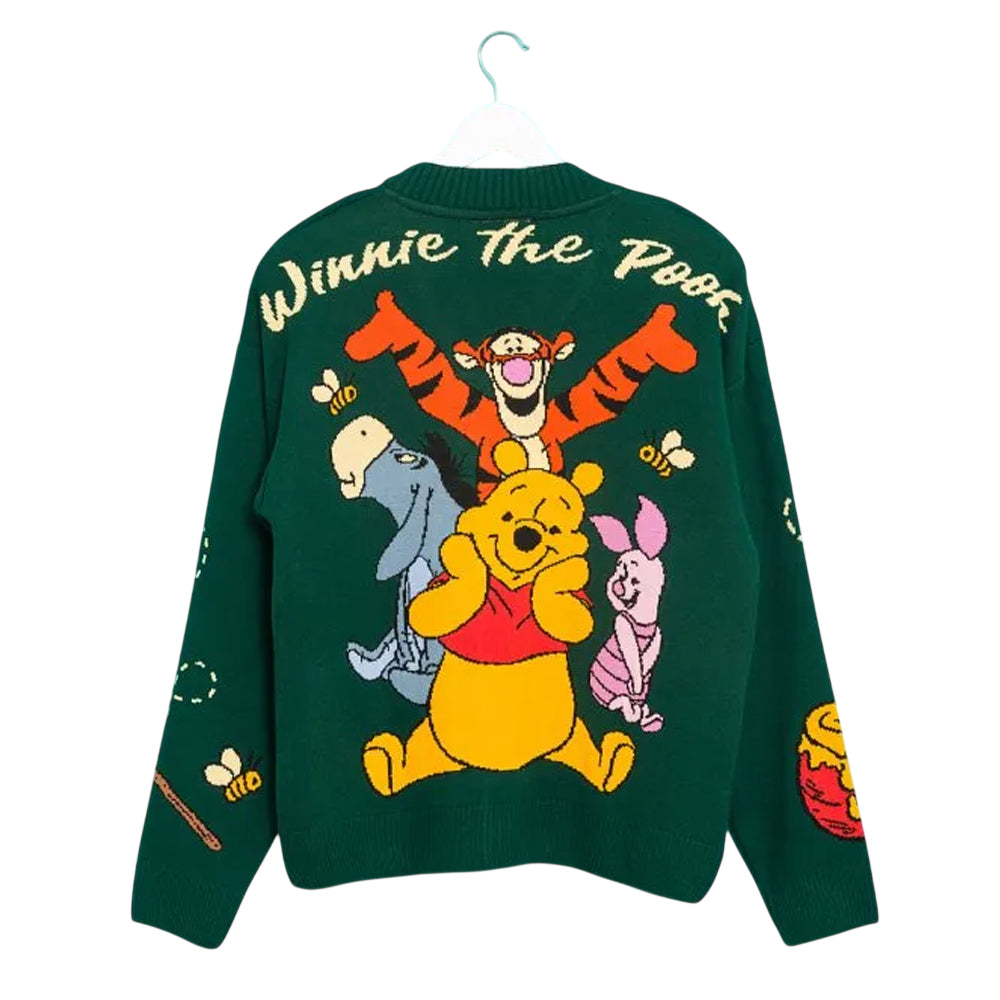 Green - Back - Winnie the Pooh Unisex Adult Knitted Cardigan
